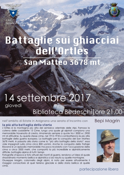 Per Estate in Arzignano: &quot;Battaglie sui ghiacciai dell&#039;Ortles&quot;