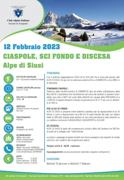 Alpe di Siusi - Ciaspole, Sci di fondo e discesa - 12 febbraio 2023