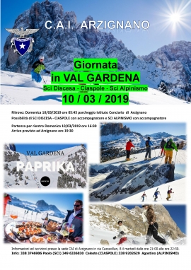 VAL GARDENA - SCI DISCESA / CIASPOLE / SCI ALPINISMO - domenica 10 marzo 2019
